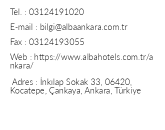 Alba Ankara Hotel iletiim bilgileri